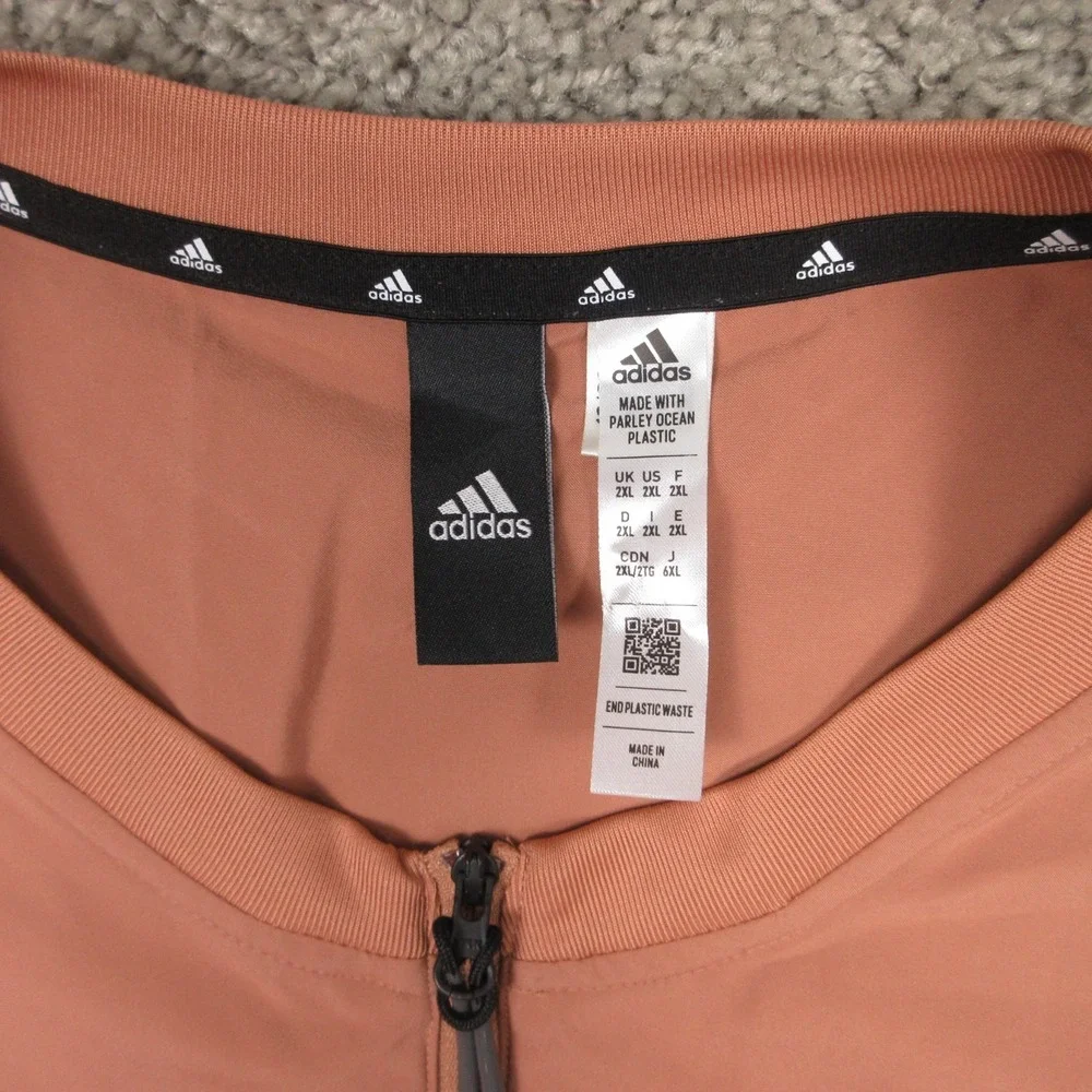 Adidas Jacket Mens 2XL Orange Short Sleeve 1/4 Zip Pullover Windbreaker Warmup